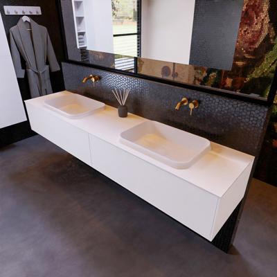 Badkamermeubelset Mondiaz Erin 200 cm met 2 Lades met RIDGE Wastafel Dubbel Talc Zonder Kraangaten Greeploos Mat Carrara