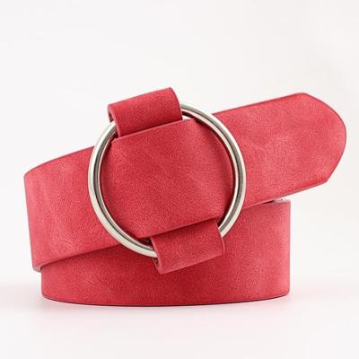 Casual Needleless ronde gesp brede PU lederen riem voor vrouwen Riemlengte: 103cm (rood)