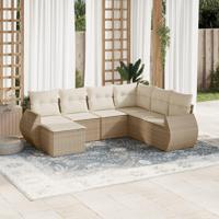7-delige Loungeset met kussens poly rattan beige - thumbnail