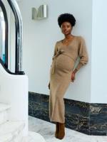 Lange zwangerschapsjurk van gemêleerd tricot chocoladebruin - thumbnail