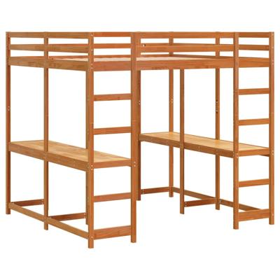 Hoogslaper met bureau en ladder grenenhout wasbruin 180x200 cm