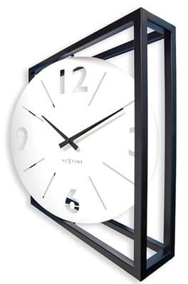 NeXtime - Tafel-|Wandklok 40x40x9,5cm - Stil - Zwart|Wit - Metaal -