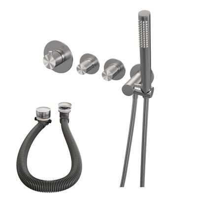 Brushed Carving thermostatische inbouw badkraan SET 01 met badvulcombinatie en handdouche