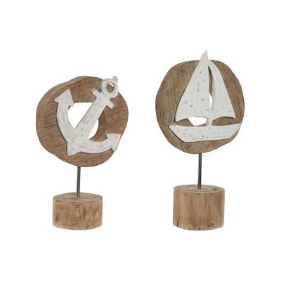 Decoratieve figuren Home ESPRIT Wit Natuurlijk Anker Boot Mediterrane 19 x 10 x 38 cm (2 Stuks)