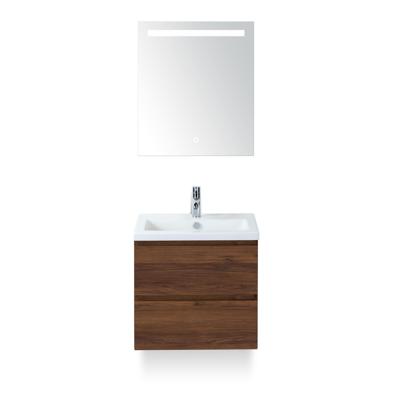 Vogue Badmeubelset 60 cm - Greeplijst in kleur - Walnoot - Keramische Wastafel Wit 1 kraangat - met Sence Spiegel