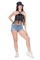 Festival top franjes kort zwart - thumbnail