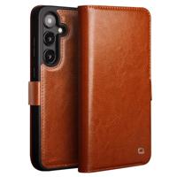 Qialino Samsung Galaxy S25 hoesje - Leren bookcase - Cognac - thumbnail