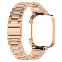 Stalen schakelband met case - Rosé / champagne goud - Xiaomi Redmi Watch 3 - thumbnail