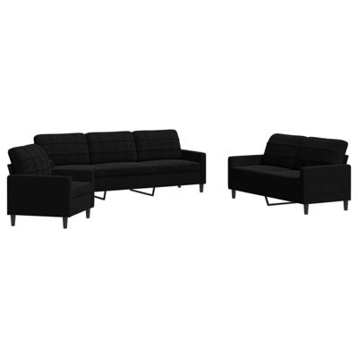 3-delige Loungeset met kussens fluweel zwart - thumbnail