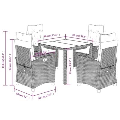 5-delige Tuinset met kussens poly rattan zwart