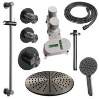 BRAUER Gunmetal Edition thermostatische inbouw regendouche SET 24 met 30 cm douchekop en plafondarm en 3-standen handdouche en doucheslang en geïntegreerde glijstang gunmetal geborsteld PVD - thumbnail