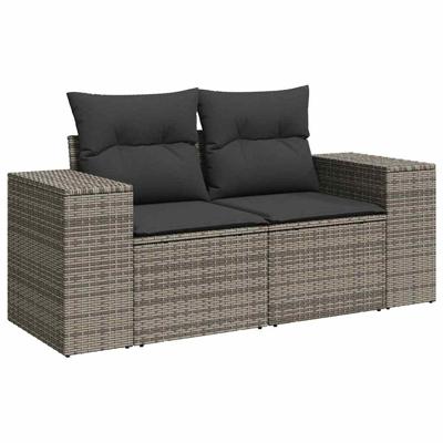 5-delige Loungeset met kussens poly rattan grijs - thumbnail