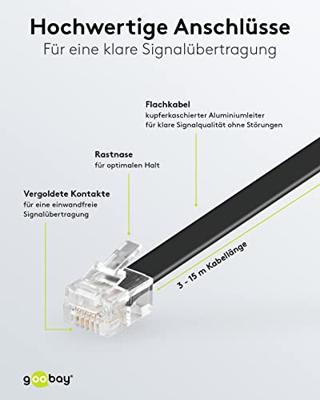 Goobay Telefoon (analoog) Kabel [1x RJ12-stekker - 1x RJ12-stekker] 10.00 m Zwart