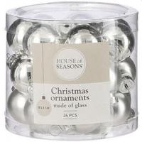 House Of Seasons Kerstballen Glas Zilver 24 Stuks - thumbnail
