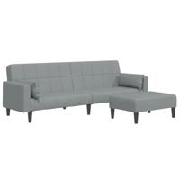 Slaapbank 2-zits met voetenbank stof lichtgrijs - thumbnail