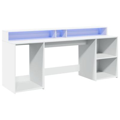 Bureau met LED-verlichting 200x55x91 cm bewerkt hout wit - thumbnail