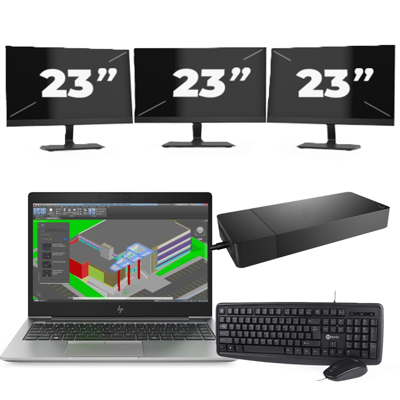 HP ZBook 14u G5 - Intel Core i7-8e Generatie - 14 inch - 16GB RAM - 256GB SSD - Windows 11 + 3x 23 inch Monitor