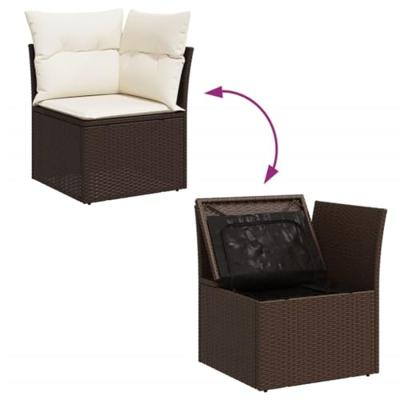 Tuinhoekbank met kussens poly rattan bruin - thumbnail