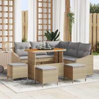 Tuinbankenset met kussen 9 pcs Beige poly rattan - thumbnail