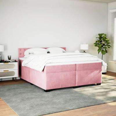 Boxspring met matras fluweel roze 200x200 cm