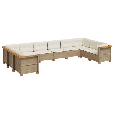 10-delige Loungeset met kussens poly rattan beige