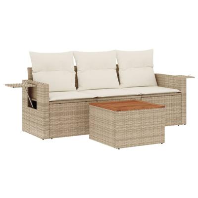 4-delige Loungeset met kussens poly rattan beige