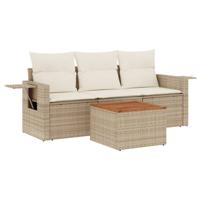 4-delige Loungeset met kussens poly rattan beige - thumbnail