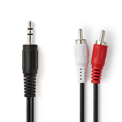 Stereo-Audiokabel | 3,5 mm Male | 2x RCA Male | Vernikkeld | 1.50 m | Rond | Zwart Stereo-Audiokabel | 3,5 mm Male | 2x RCA Male | Vernikkeld | 1.50 m | Rond | Zwart