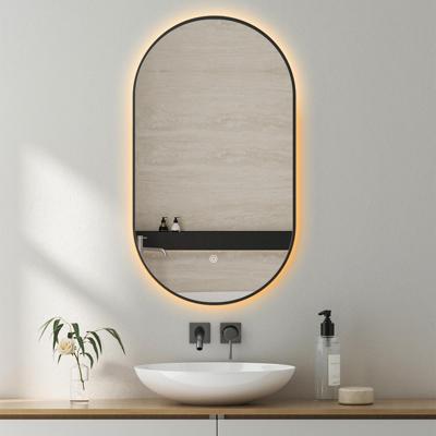 Badkamerspiegel met LED Verlichting en Verwarming 50x100cm - Afimera Ellips - Zwart - Wandspiegel Ovaal - Touch Bediening - Dimbaar - Aanpasbare Lichtkleur