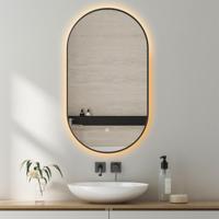 Badkamerspiegel met LED Verlichting en Verwarming 50x100cm - Afimera Ellips - Zwart - Wandspiegel Ovaal - Touch Bediening - Dimbaar - Aanpasbare Lichtkleur - thumbnail