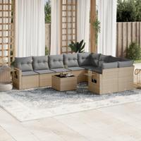 10-delige Loungeset met kussens poly rattan beige - thumbnail