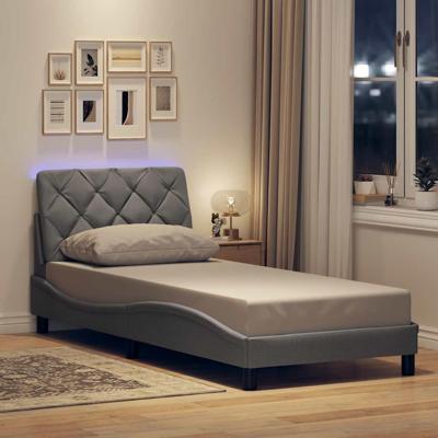 Bedframe met LED zonder matras 90x190 cm stof lichtgrijs