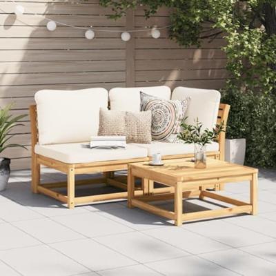 2-delige Loungeset met kussens massief acaciahout - thumbnail