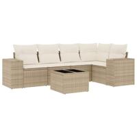 6-delige Loungeset met kussens poly rattan beige - thumbnail