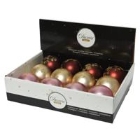 Kerstballen mix 12st goud, rood en roze - thumbnail