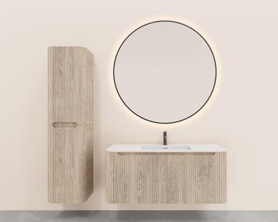 Onderkast Wiesbaden Sulora 120x48 cm Afgeronde Hoeken Geribbeld Met 1 Lade 1 Uitsparing Licht Eiken