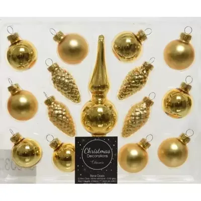 Decoris kerstballen piek glas 15st licht goud