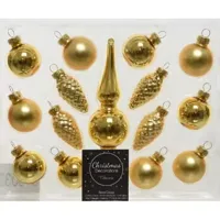 Decoris kerstballen piek glas 15st licht goud - thumbnail