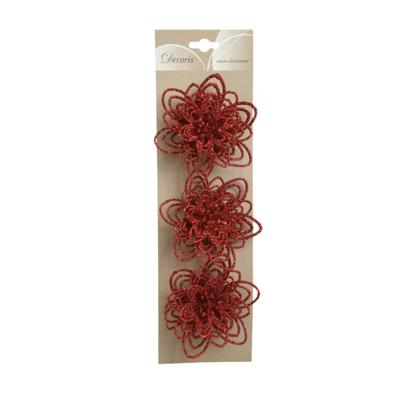 Bloemclip 3x10cm kerst rood 3st