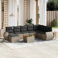 9-delige Loungeset met kussens poly rattan grijs - thumbnail