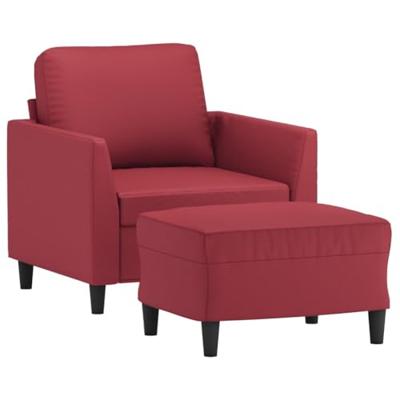 Fauteuil met voetenbank 60 cm kunstleer wijnrood