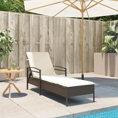 Ligbed met kussen 63x200x81 cm poly rattan bruin - thumbnail