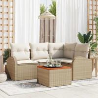 Tuinbankenset met kussen 5 pcs Beige poly rattan - thumbnail