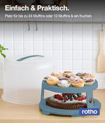 Rotho fresh taartdoos xl + cupcake-houders 35.5x34.5x26 cm horizon blauw/transparant - thumbnail
