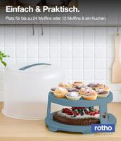 Rotho fresh taartdoos xl + cupcake-houders 35.5x34.5x26 cm horizon blauw/transparant - thumbnail