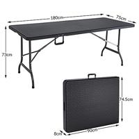 Tuintafel Zwart Polyrattan Look 180x75x73cm opvouwbaar - thumbnail
