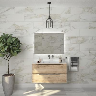 Badkamermeubelset Gliss Design Hera Mat Zwart 100cm 2 Laden Moeras Eiken (Keuze Wastafel)