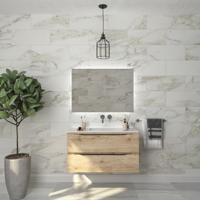 Badkamermeubelset Gliss Design Hera Mat Zwart 100cm 2 Laden Moeras Eiken (Keuze Wastafel) - thumbnail