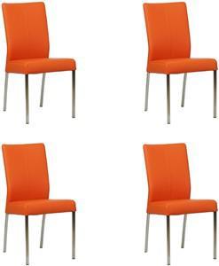 Set van 4 Oranje leren moderne eetkamerstoelen Comfort - Toledo Leer Orange (oranje leer)