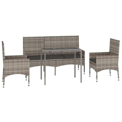 4-delige Loungeset met kussens poly rattan grijs